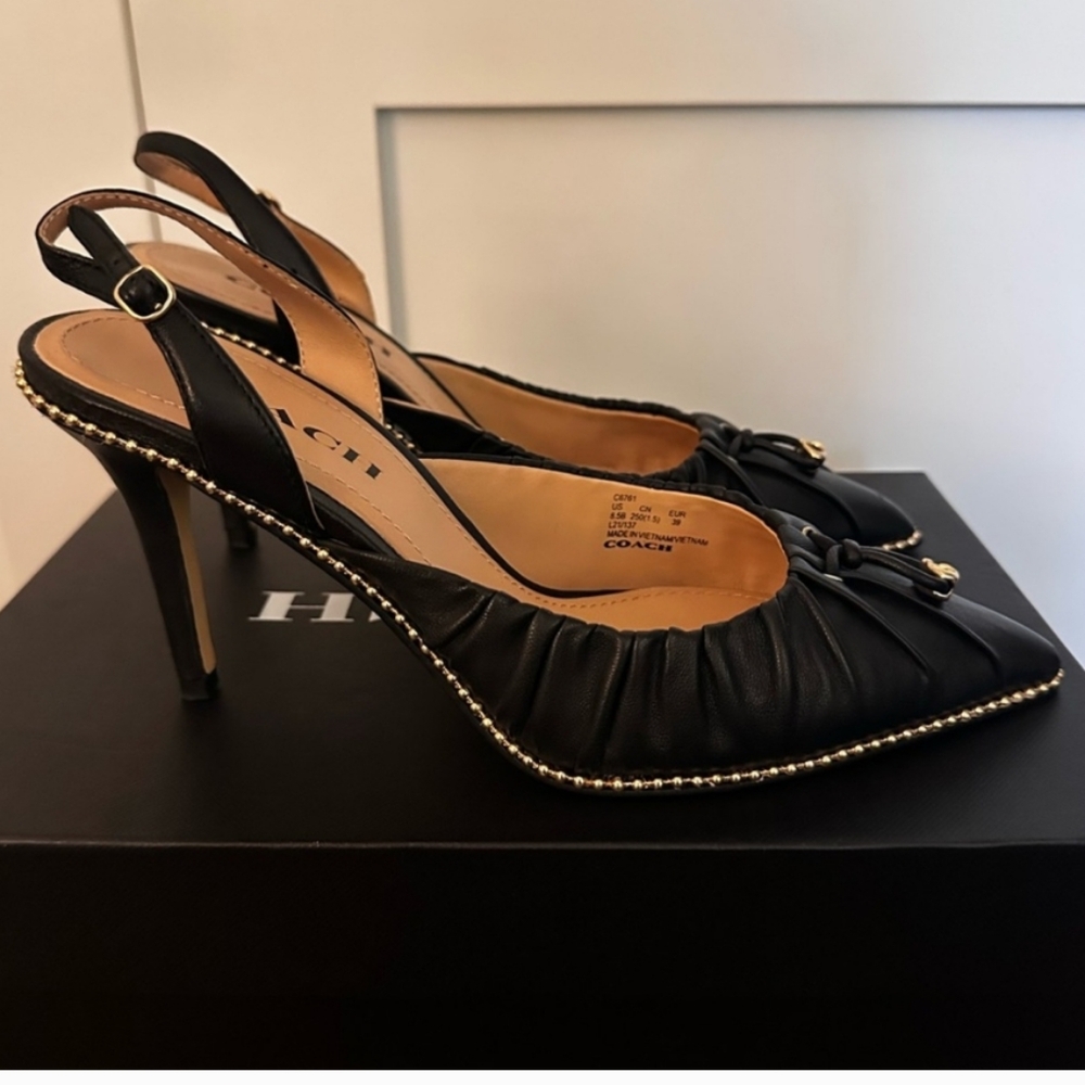 Coach Black and Gold Slingback Heels